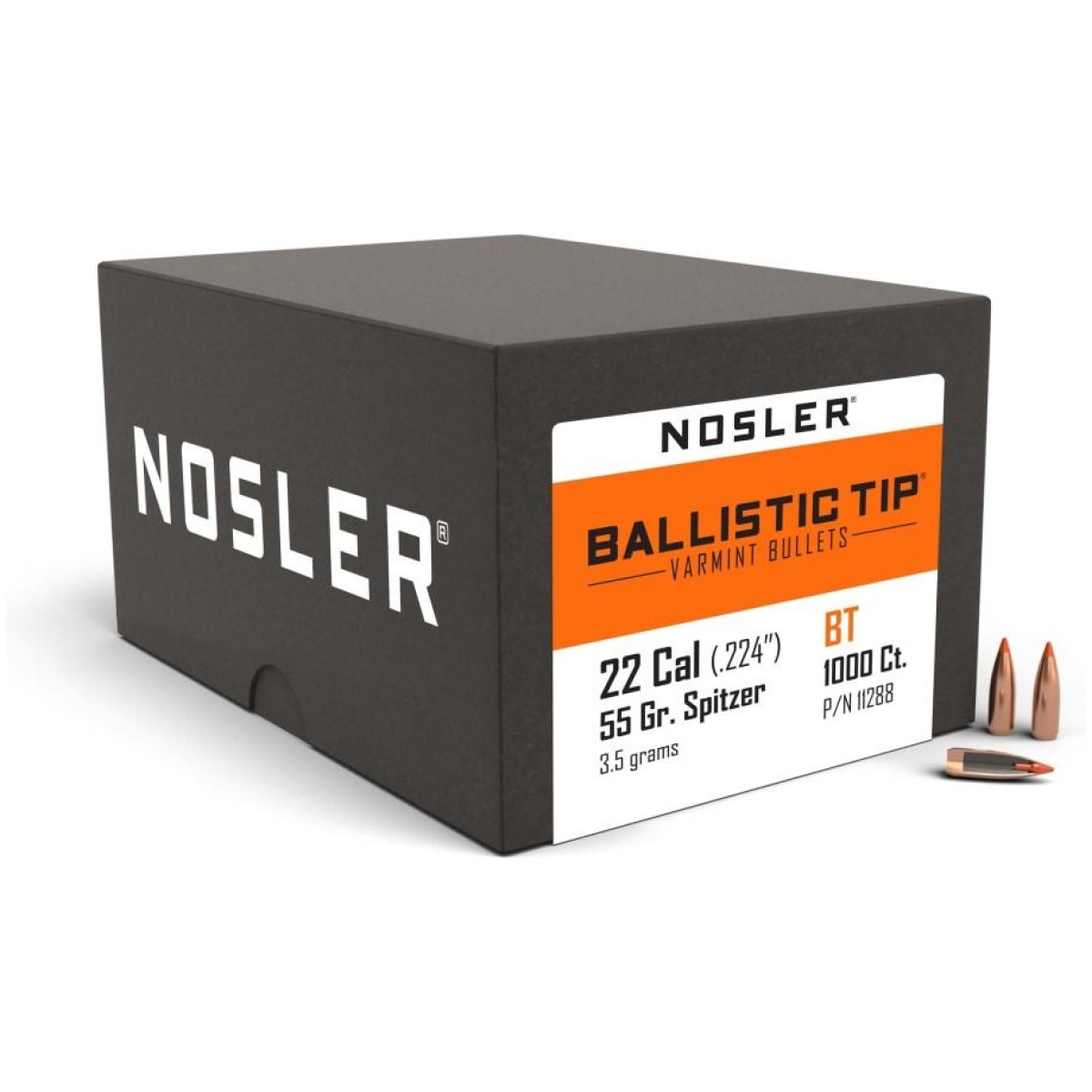 No11288-1. Jpg - nosler ballistic tip varmint bullets. 22 cal. 224" 55 gr sbt-sb 1000/ct - no11288 1