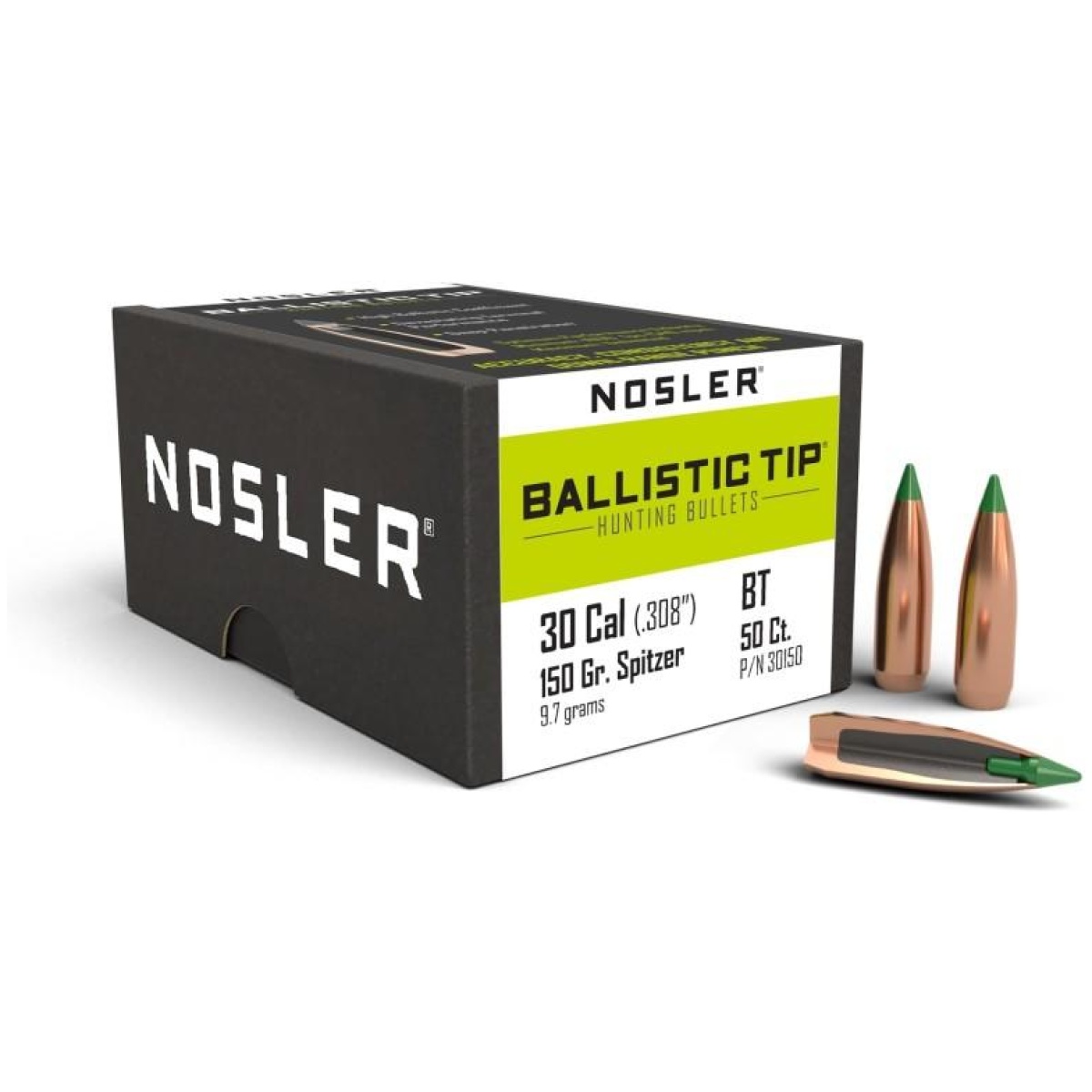 No30150-1. Jpg - nosler ballistic tip hunting bullets. 30 cal. 308" 150 gr sbt-btip 50/ct - no30150 1