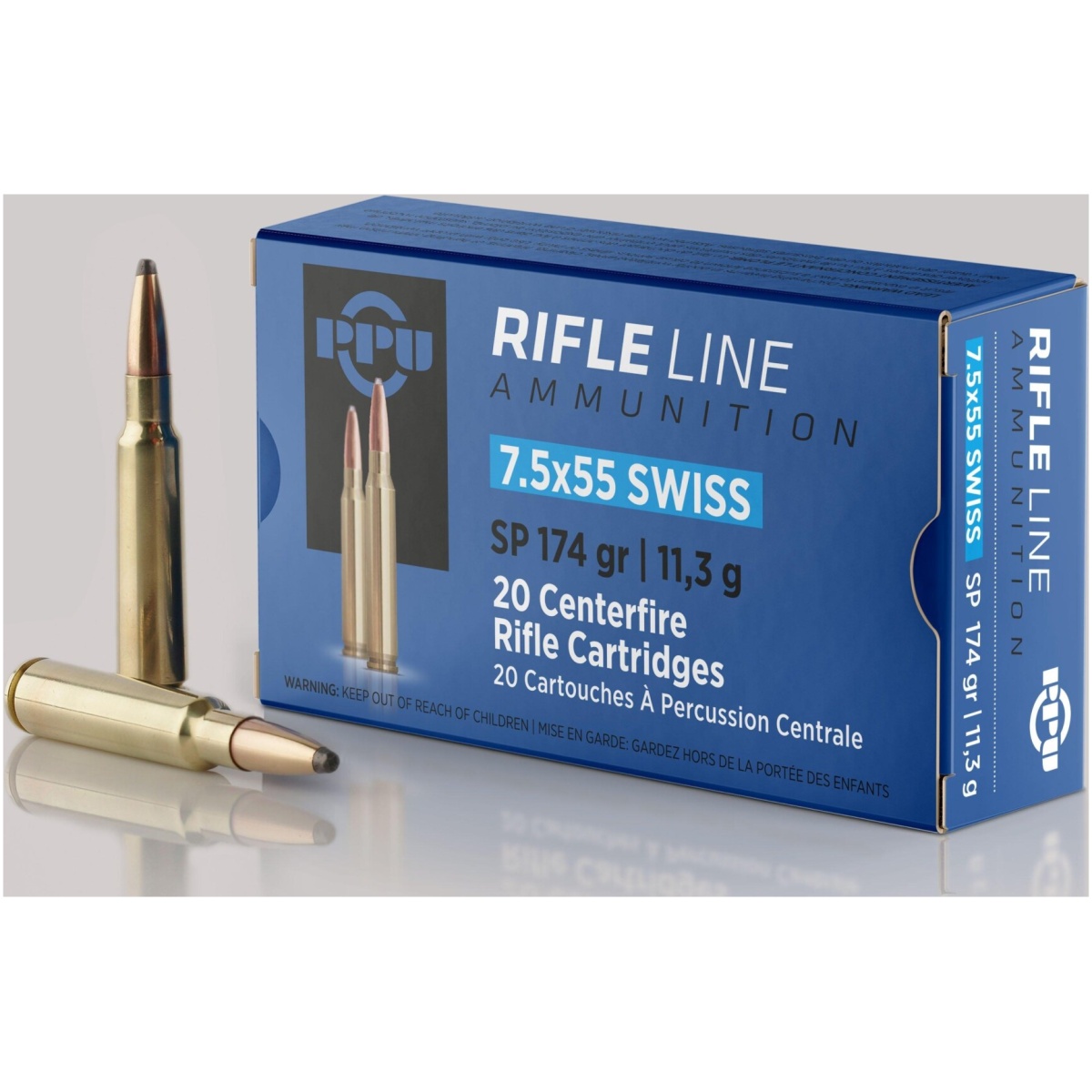 Oqpp7ss. Jpg - ppu rifle ammunition 7. 5x55mm swiss 174 gr sp 2525 fps - 20/ct - oqpp7ss