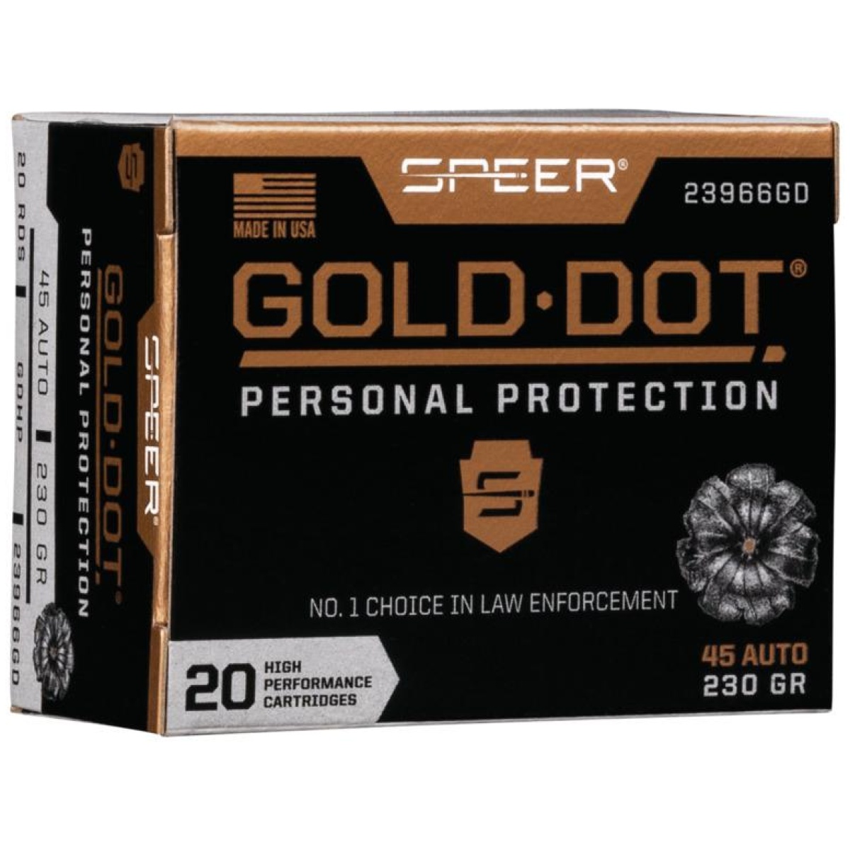 Sp23966gd. Jpg - speer gold dot handgun ammunition. 45 acp 230 gr hp 890 fps 20/ct - sp23966gd