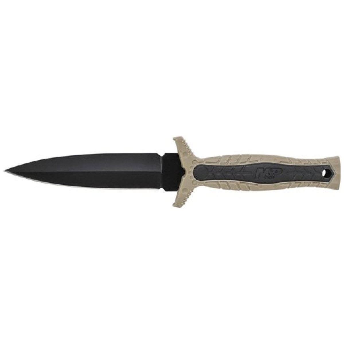 Swmpf3br. Jpg - m&p fixed blade boot knife, spear point false edge blade, rubberized handle w/brown rubber insert - swmpf3br