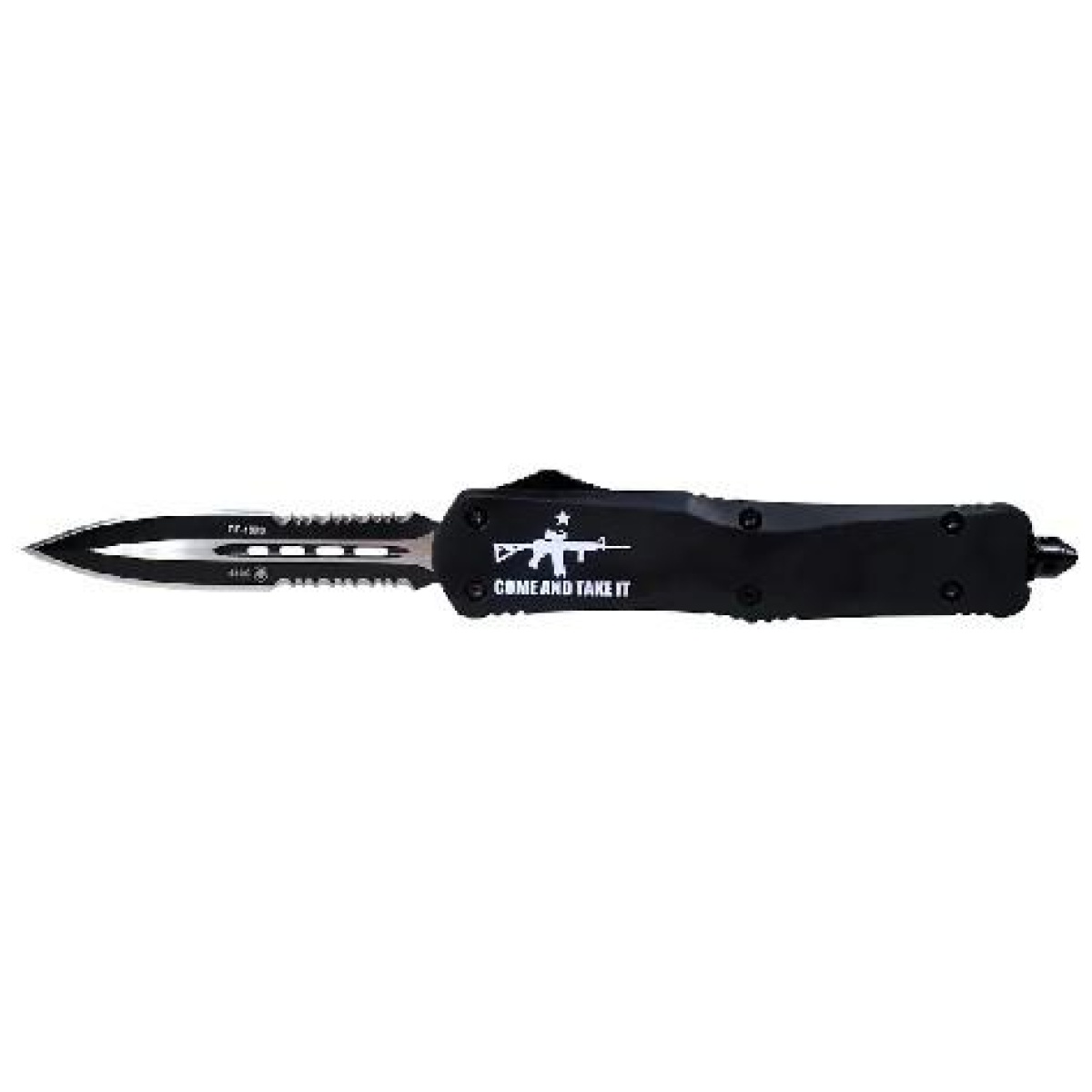 Tklar15431-1_1. Jpg - templar knife large come and take it ar otf knife 3-1/2" serrated dagger black - tklar15431 1 1