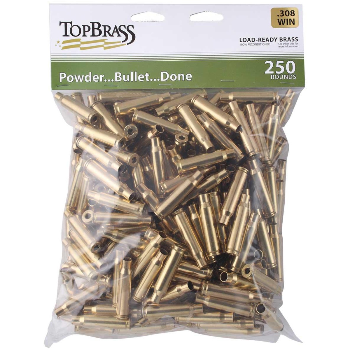 Uq8308winmy2. Jpg - top brass unprimed remanufactured rifle brass. 308 win bagged header card grade a+ 250/ct - uq8308winmy2