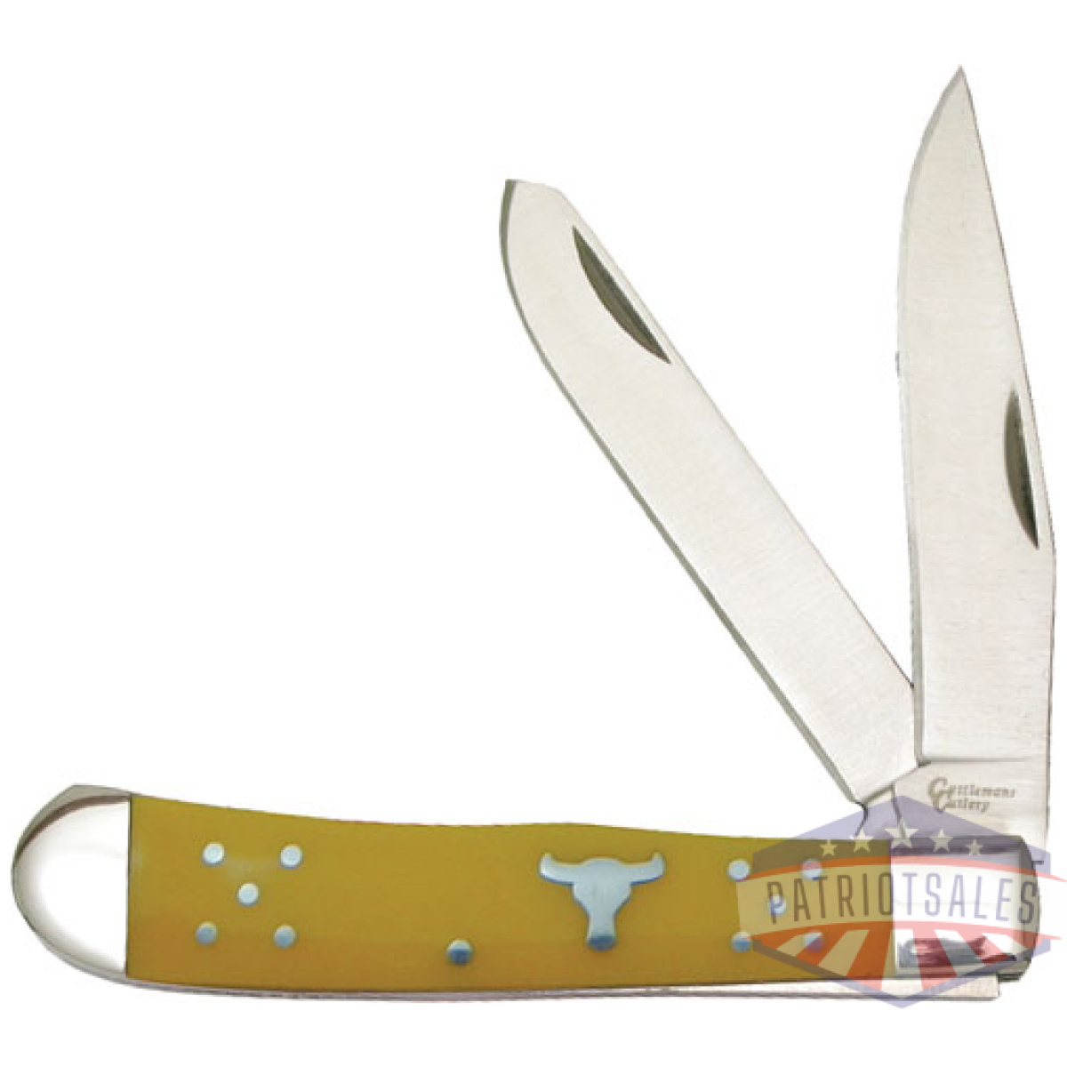 Cc0002yd. Jpg - abkt cattlemans cutlery 3. 25" - yellow handle trapper 2-blade - cc0002yd