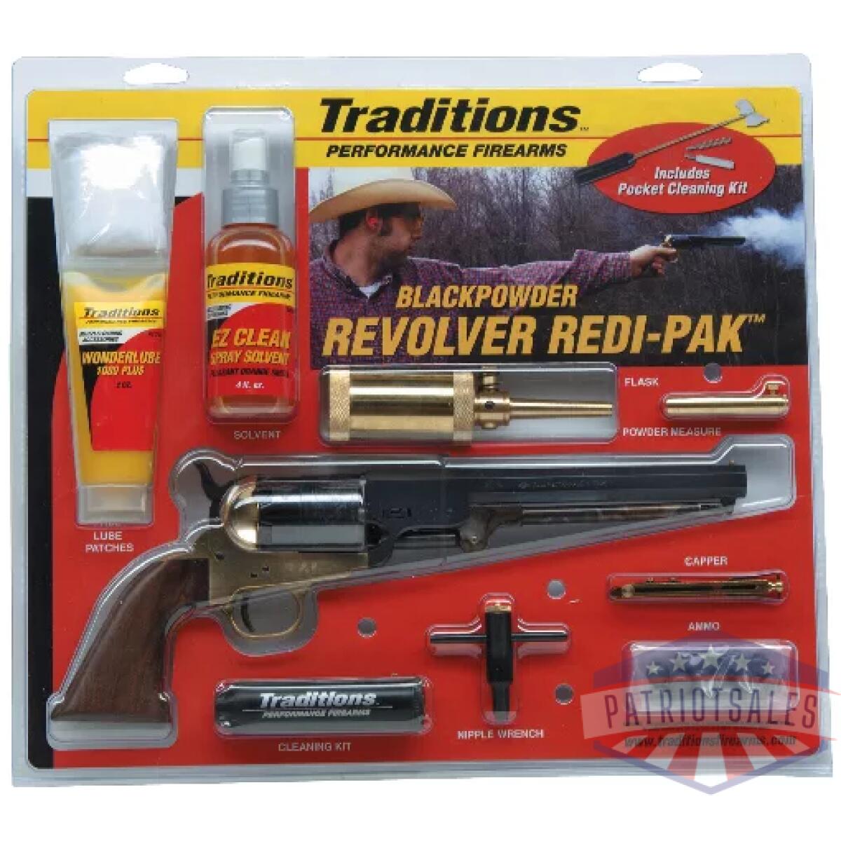 Frs18511-1. Webp - traditions bp revolver 1851 - navy 44 cal brass/wal redi-pk - frs18511 1