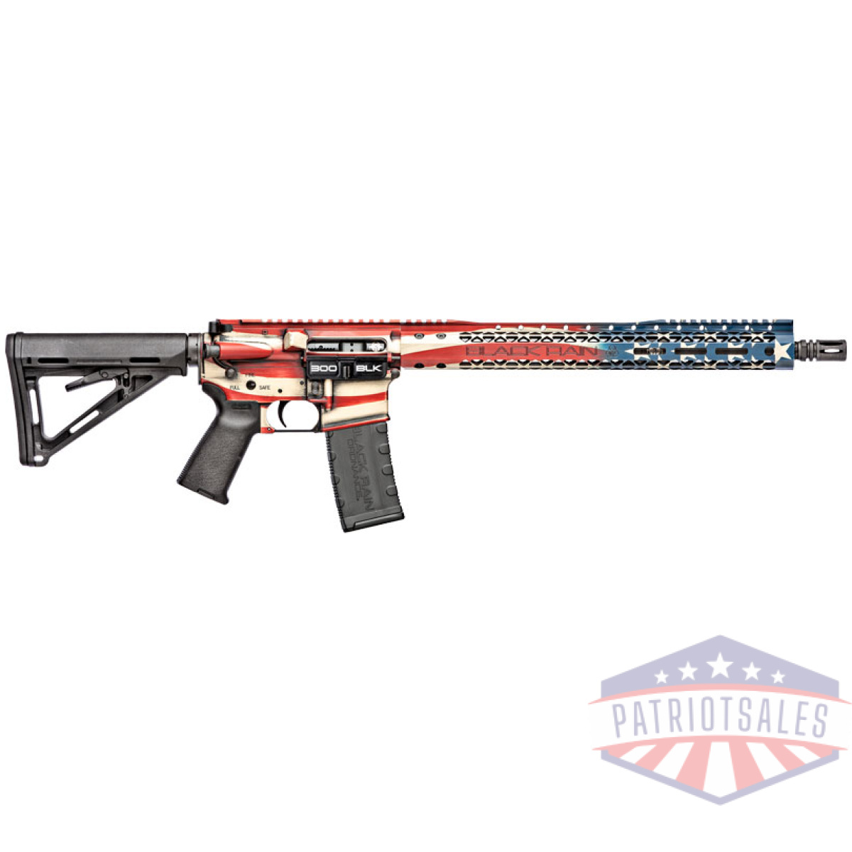 Gbropat300blkam. Jpg - black rain spec+ patriot rifle - 300blk 16" american flag 30rd - gbropat300blkam