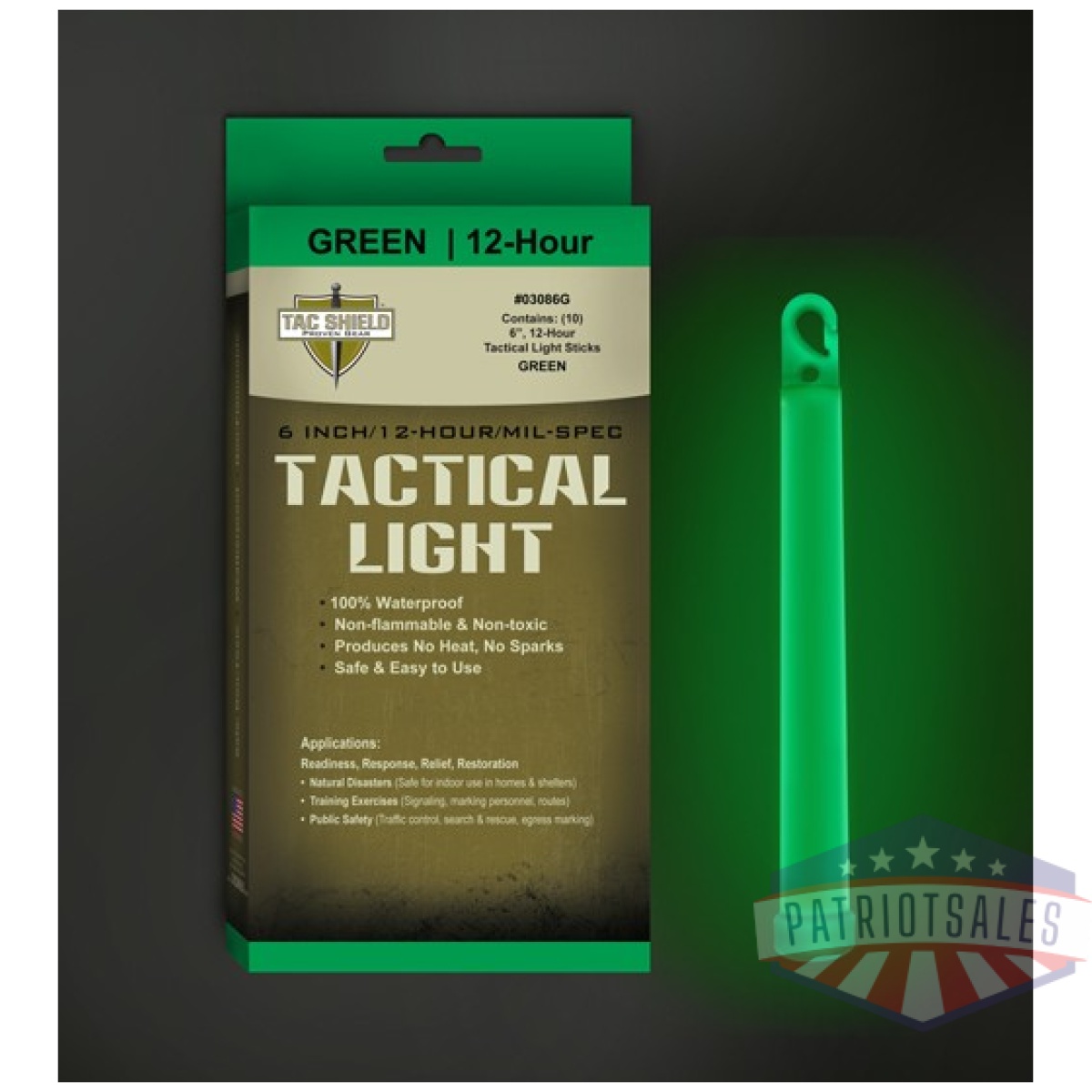 T03086g. Jpg - tac shield tactical light - stick 12 hour 6" green 10pk - t03086g