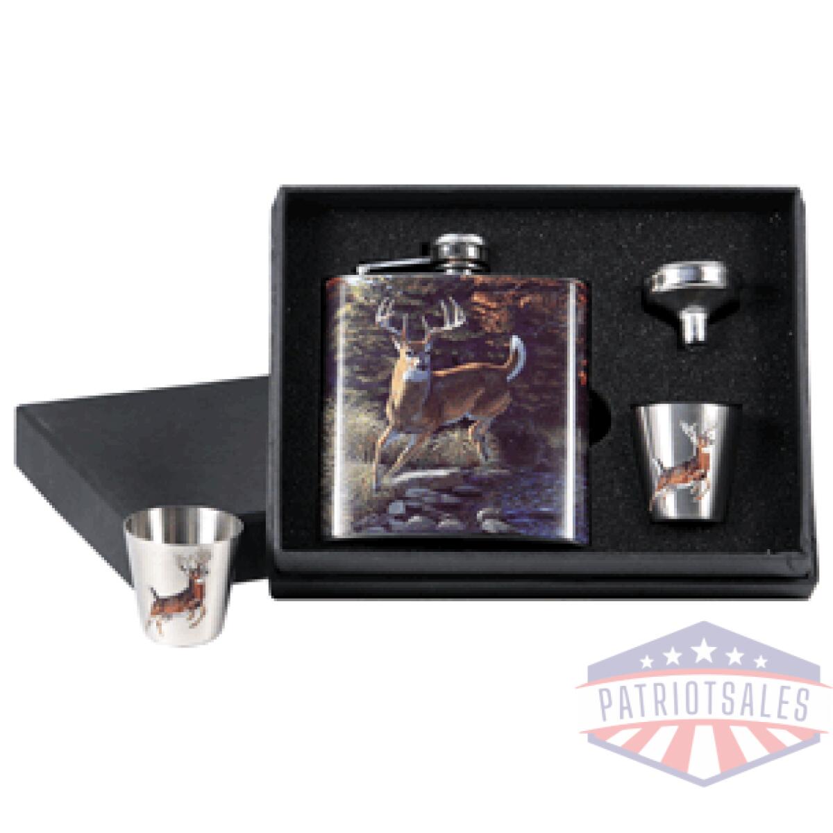 988. Gif - rivers edge pocket flask with - 2 shot glasses whitetail deer - 988