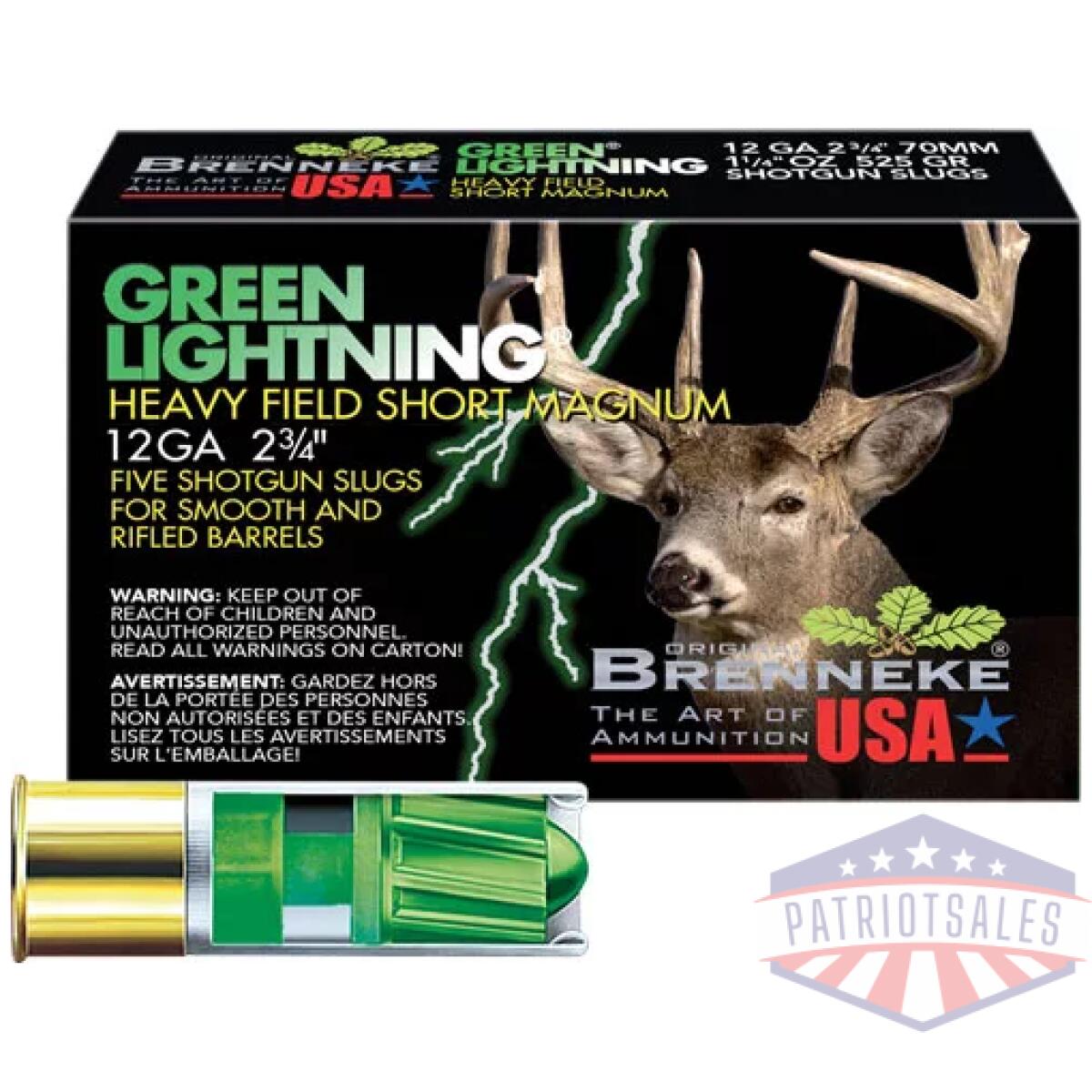 A1207825_1-1. Webp - brenneke usa green lightning - 12ga 2. 75" 1-1/4oz 5rd 50bx/cs - a1207825 1 1