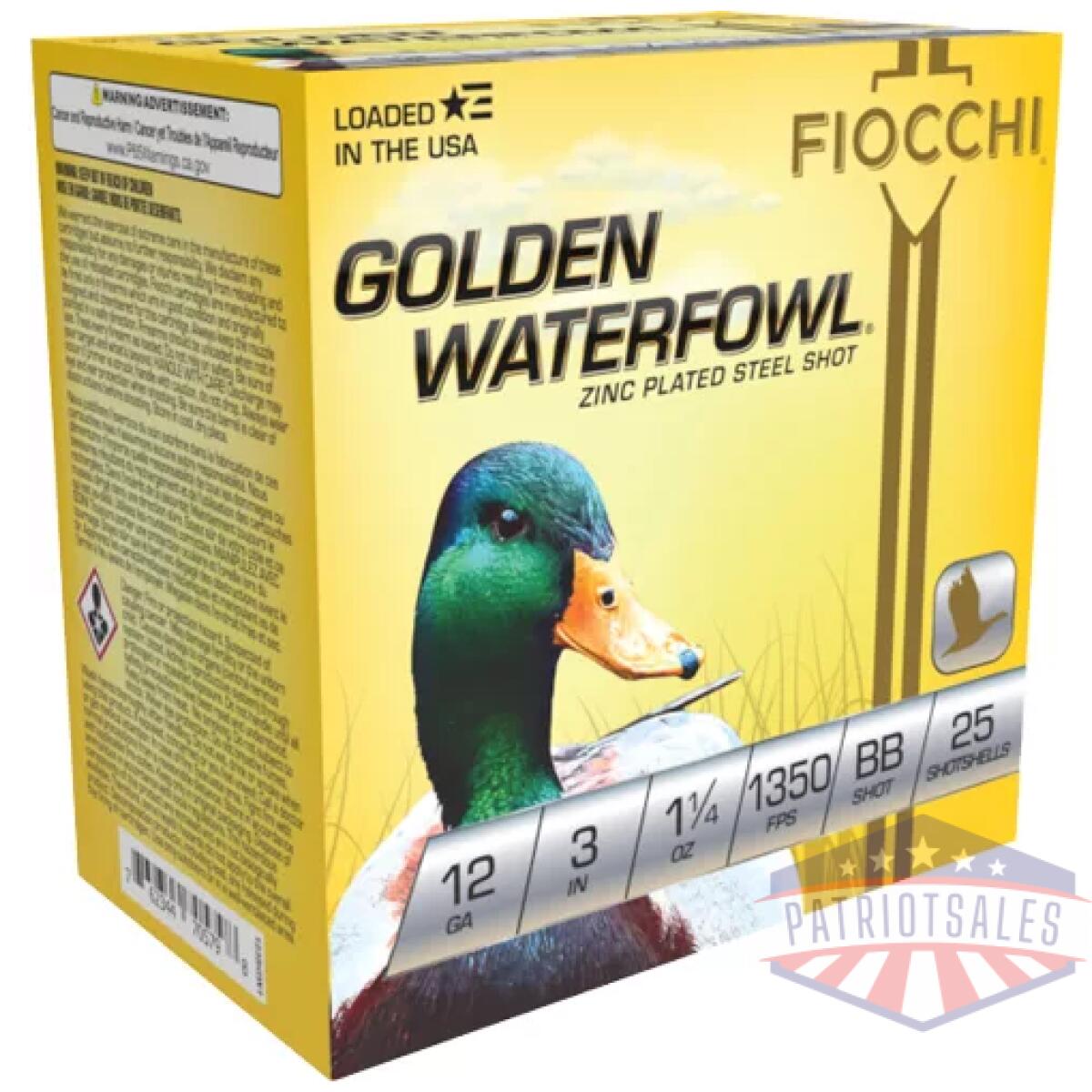 A123sgwbb. Webp - fiocchi golden waterfowl 12ga - 3" 1-1/4oz #bb 25rd 10bx/cs - a123sgwbb