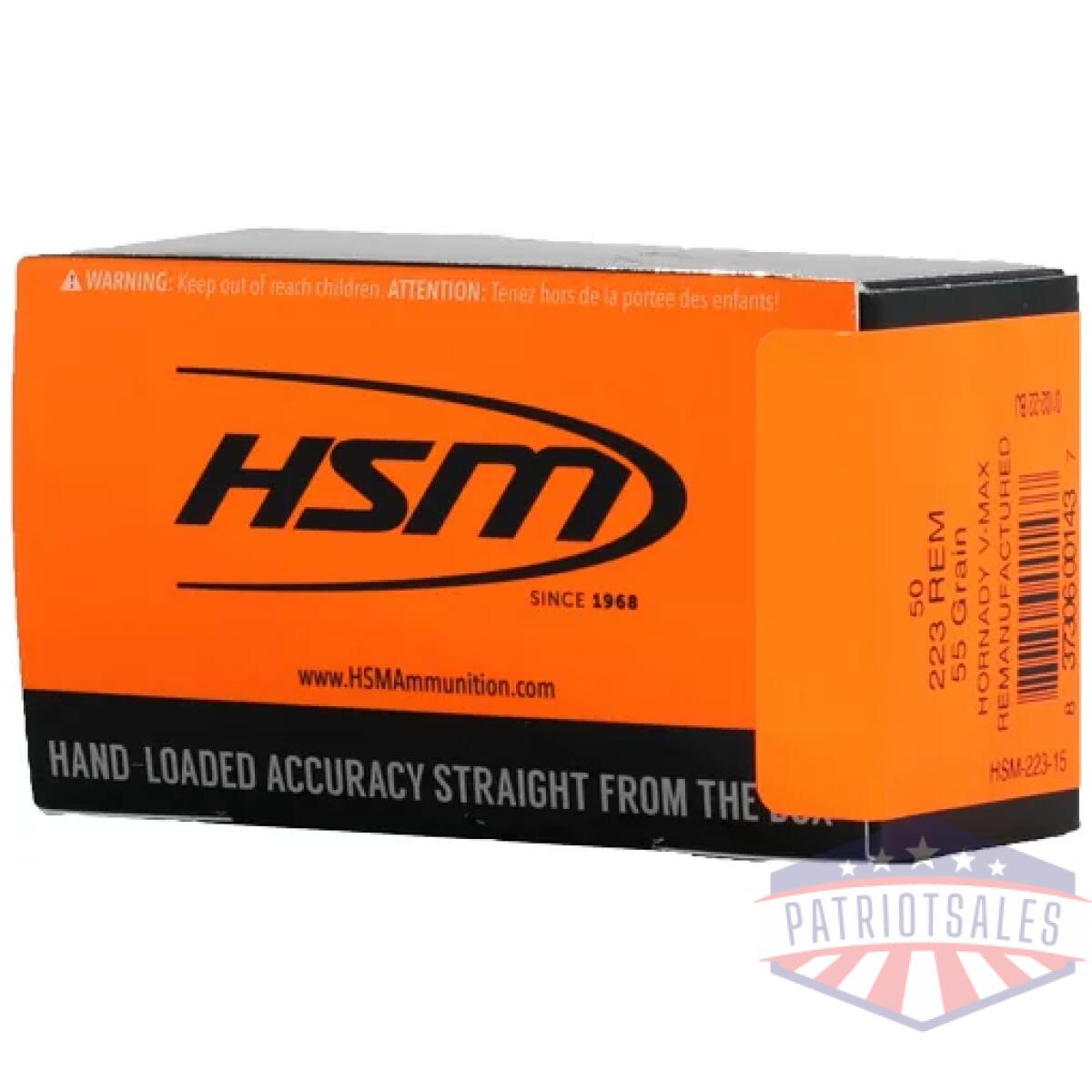 A22315. Webp - hsm remanufactured 223 rem - 55gr v-max 50rd 20bx/cs - a22315