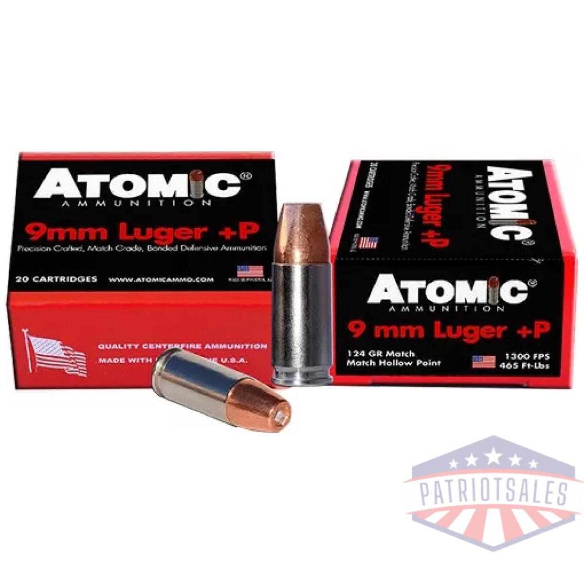 A4546. Webp - atomic 9mm luger +p 124gr jhp - 20rd 10bx/cs - a4546