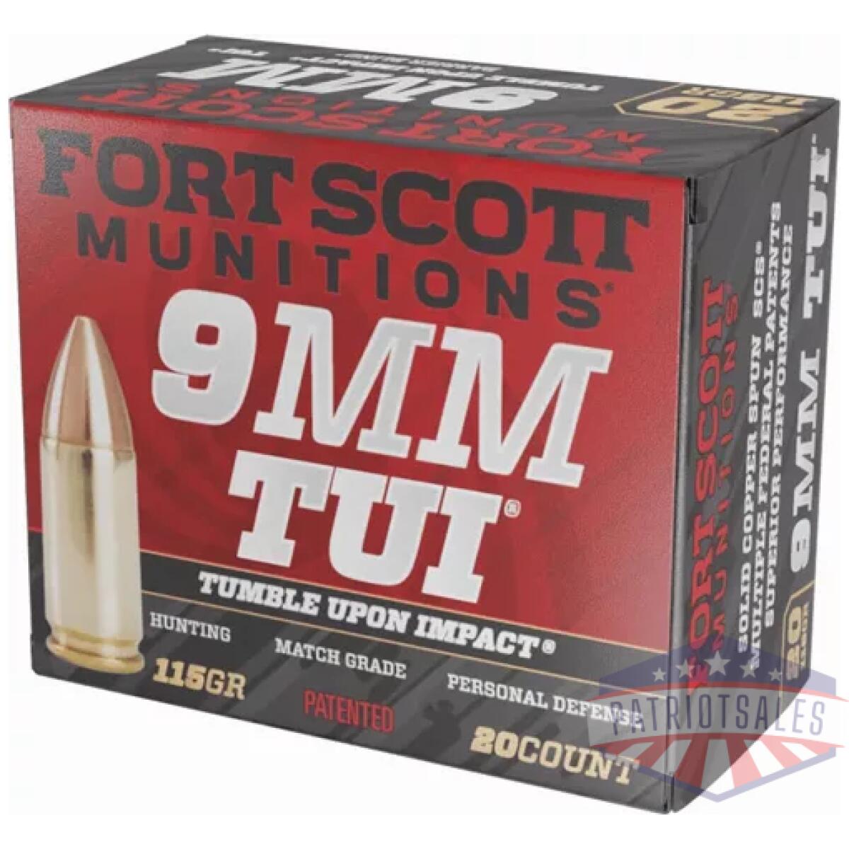 A9mm115scv. Webp - fort scott 9mm luger 115gr - tui solid copper 20rd 25bx/cs - a9mm115scv