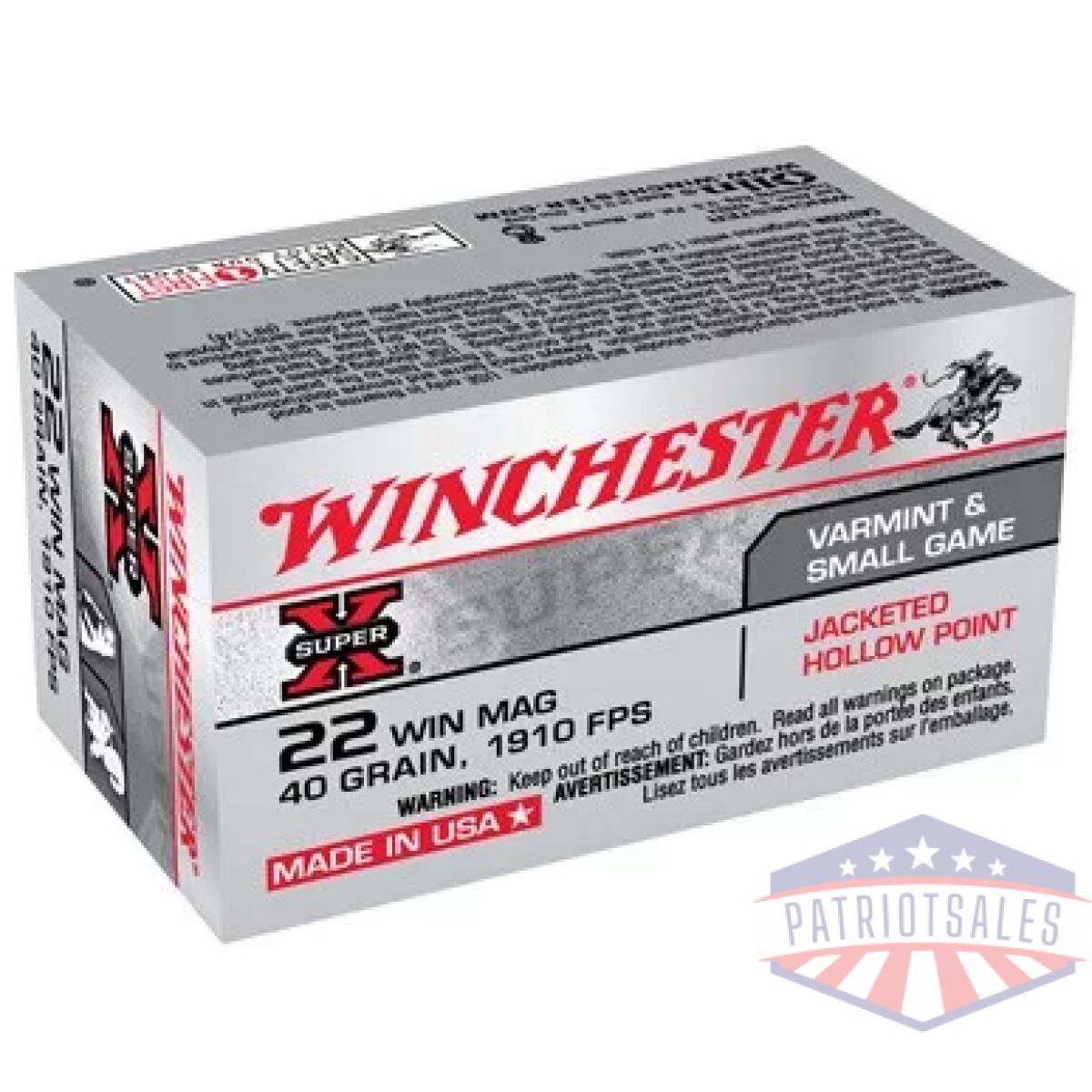 Ax22mh. Webp - winchester super-x 22wmr 40gr - jhp 1910fps 50rd 40bx/cs - ax22mh