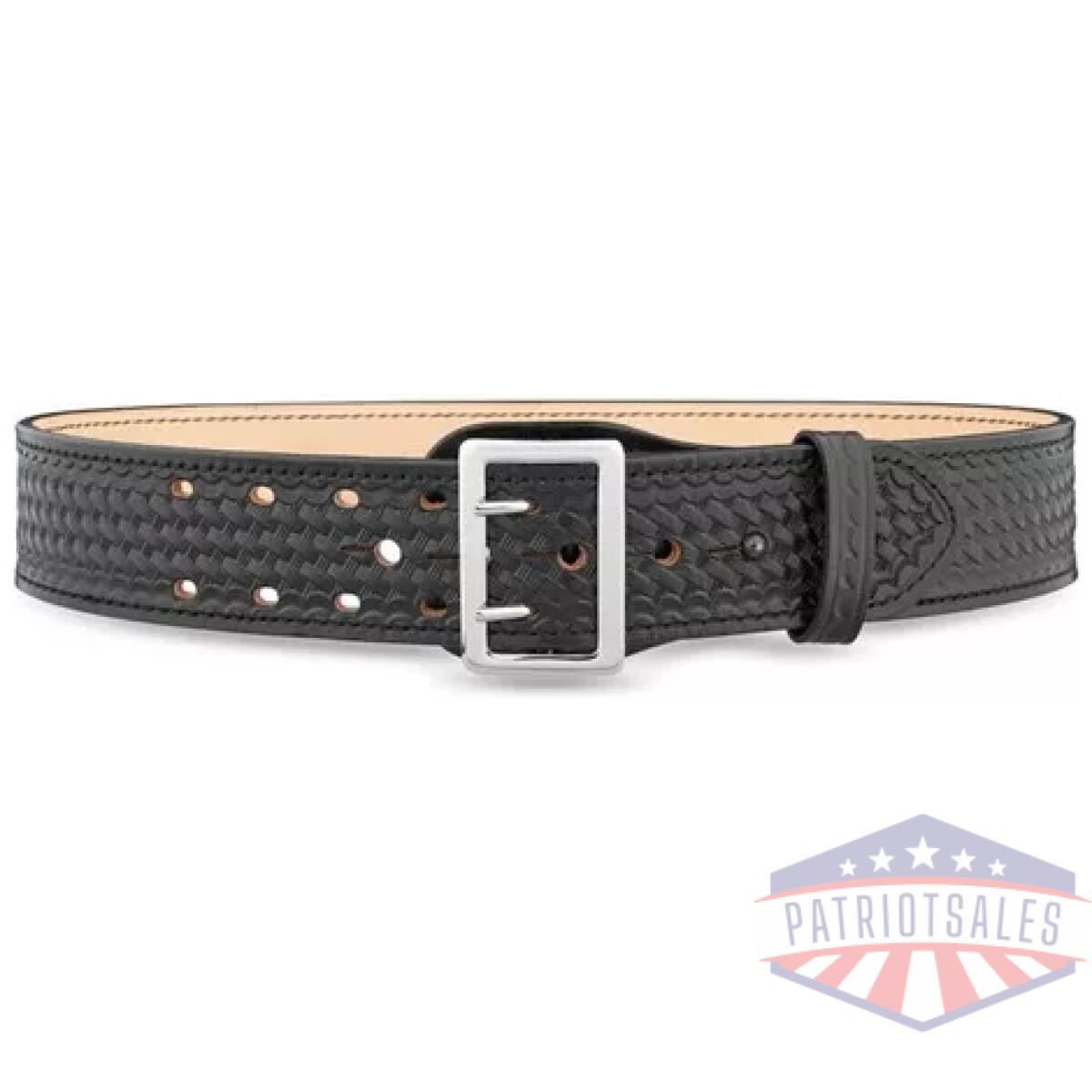 Dty-1021-36-9001. Webp - 2-1/4"" basketweave leather sam brown 2 row stitch duty belt with nickel buckle - dty 1021 36 9001