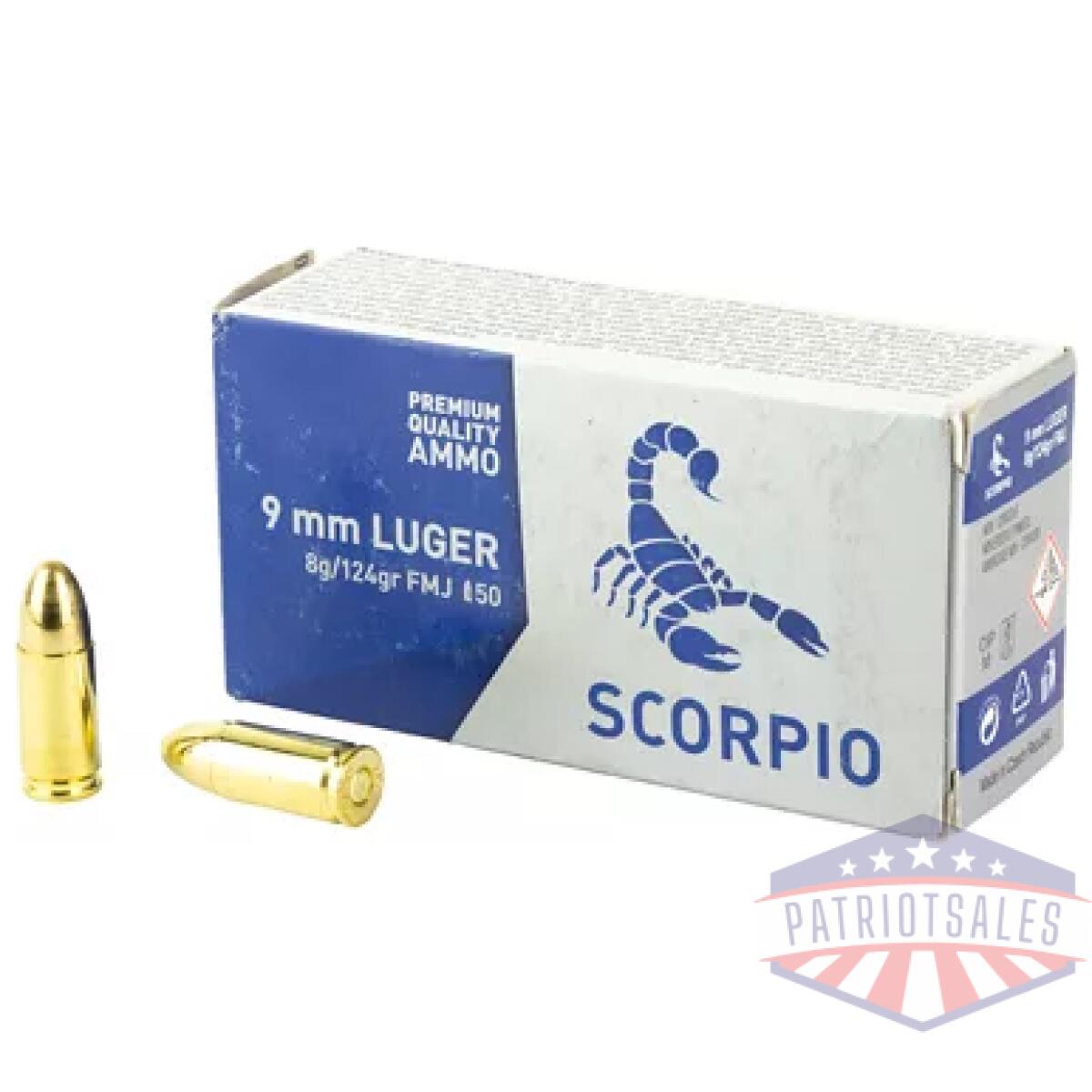 Stvs9mm124f_1. Webp - scorpio ammo 9mm 124gr fmj 50/1000 - stvs9mm124f 1