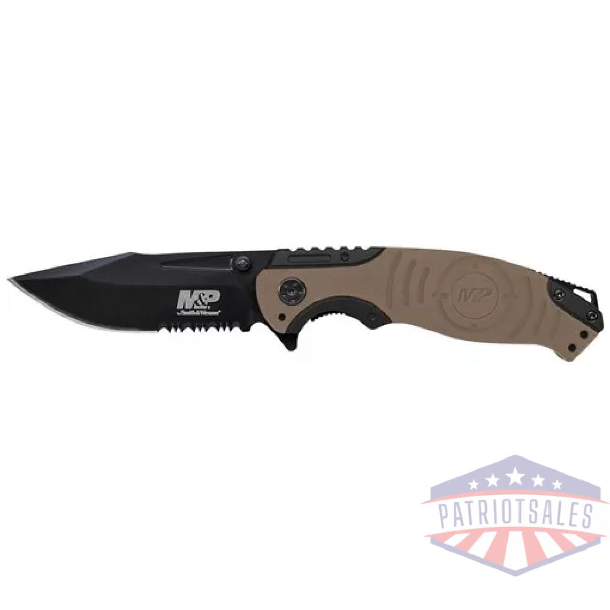 Swmp13gls. Webp - liner lock, 8cr13mov drop point blade, thumb knobs, index flipper, gold/black handle - swmp13gls