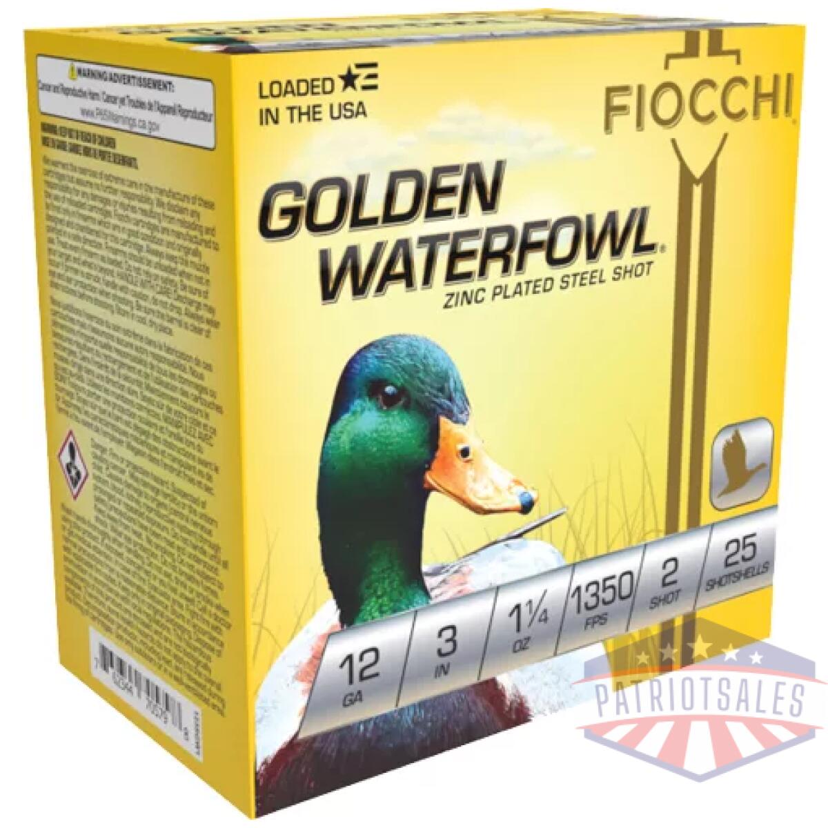 A123sgw2. Webp - fiocchi golden waterfowl 12ga - 3" 1-1/4oz #2 25rd 10bx/cs - a123sgw2