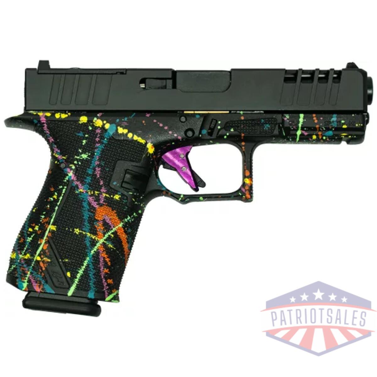 Gl19sblk. Webp - glfa 19 striker 9mm 4" 15 shot - blk slide splatter black frame - gl19sblk