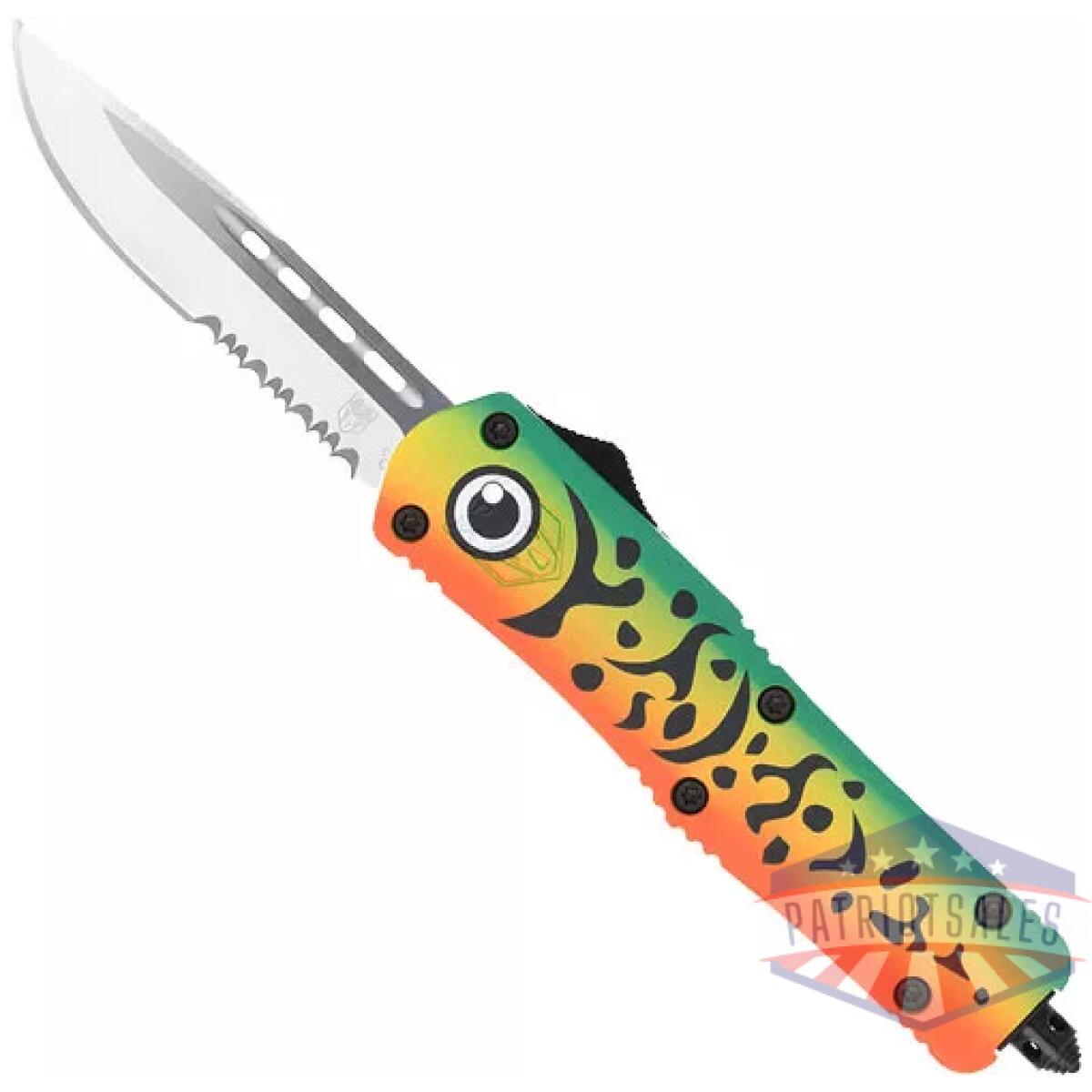 Mflgnfs3ds. Webp - cobratec medium fs3 otf green - lure 3" drop point serrated ss - mflgnfs3ds